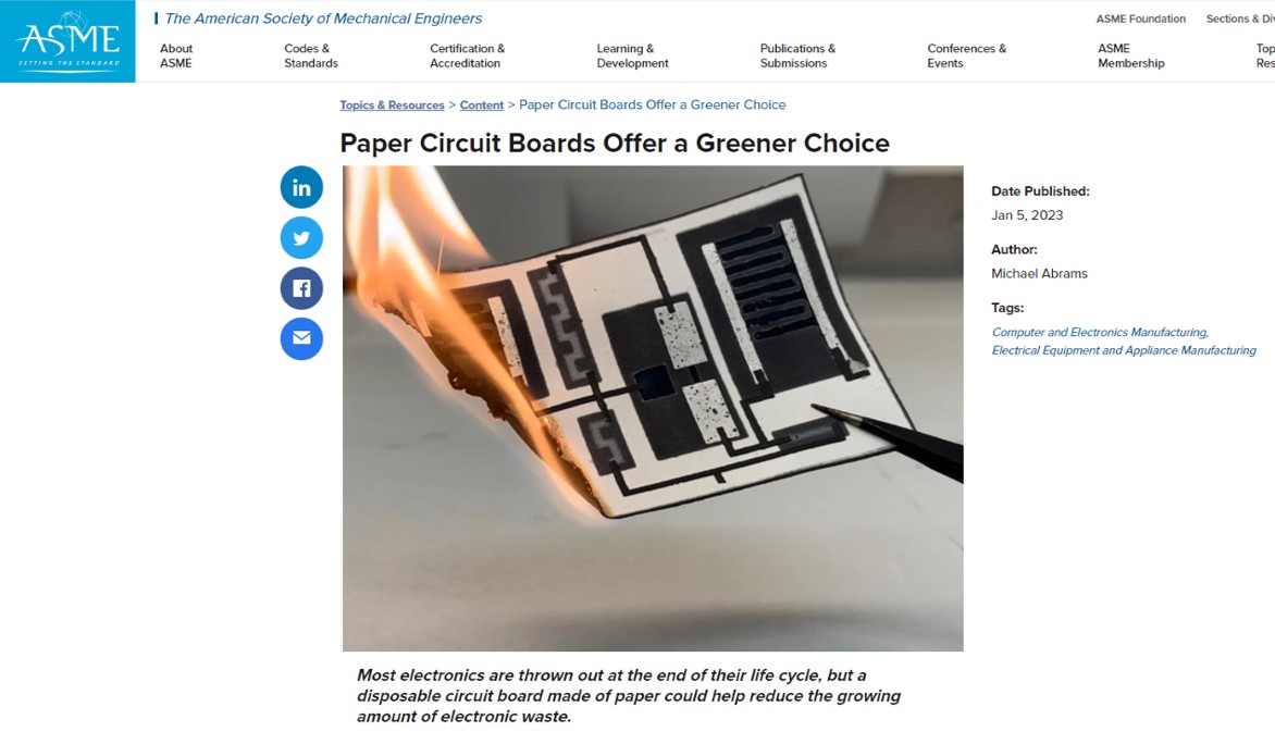 ASME feature on the papertronic device