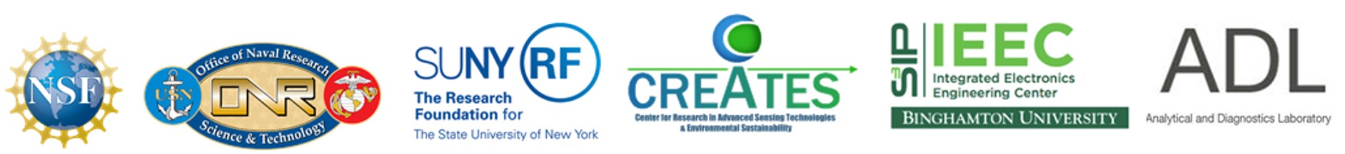 Logos of funding agencies: NSF, ONR, USDA, NYSERDA and others supporting the Bioelectronics and Microsystems Laboratory